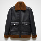 B-3 Aviator Shearling Leather Jacket – Jet Black with Tobacco Brown Fur