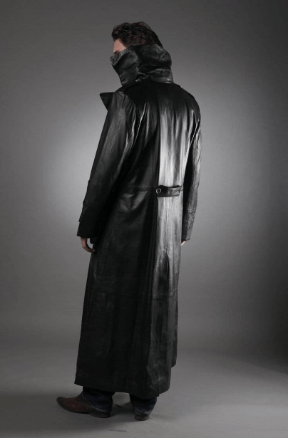 Men's Black Long Leather Coat - Elegant & Timeless
