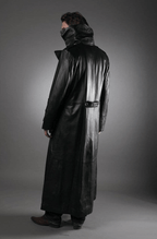 Men's Black Long Leather Coat - Elegant & Timeless