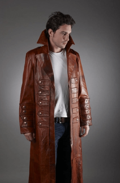 Men's Dark Brown Long Leather Coat - Classic & Refined