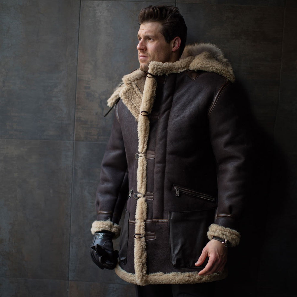 B-3 Flight RAF Bomber Brown Fur Shearling Leather Jacket