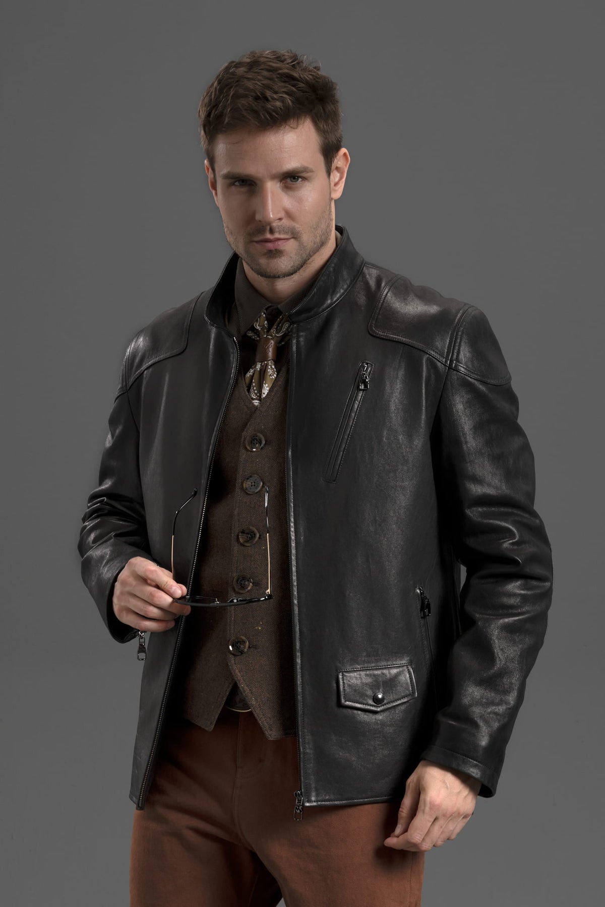 Men's Matte Black Goatskin Genuine Leather Bomber Jacket