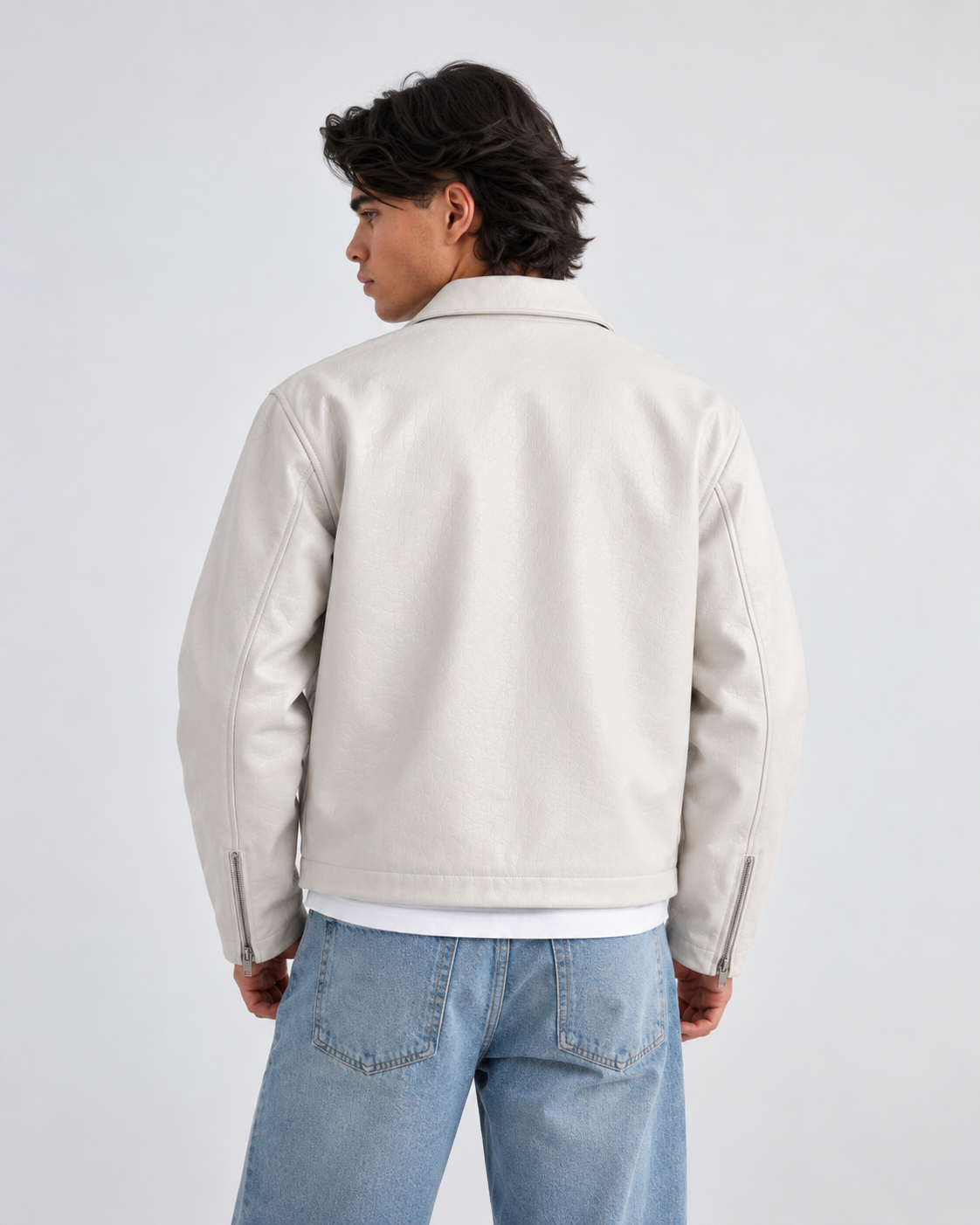 Unisex White Boxy Cropped Leather Jacket | Premium Gen-Z Streetwear - Streetbred