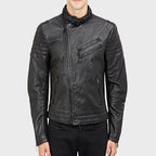 Men’s Summer Leather Motorcycle Jacket Lightweight Biker Style