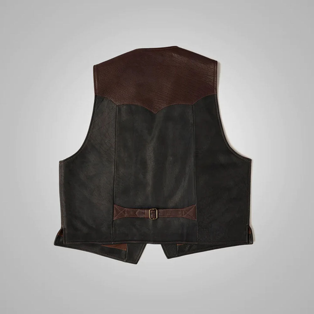 Men's Multi-Color Black & Brown Buffalo Leather Vest | Two-Tone Biker Riding Waistcoat