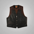 Men's Multi-Color Black & Brown Buffalo Leather Vest | Two-Tone Biker Riding Waistcoat