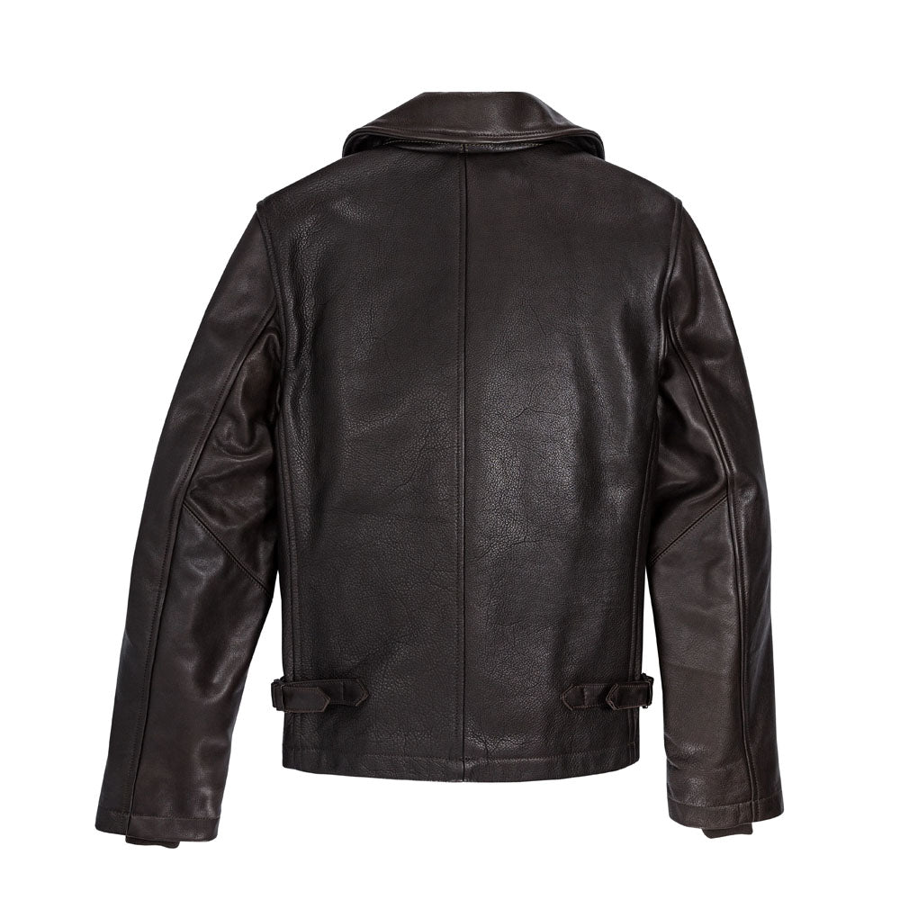 Men's Dark Brown Leather Pea Coat Bomber Jacket
