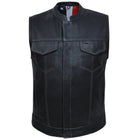 Men's Leather Motorcycle Club Vest with USA Flag Liner