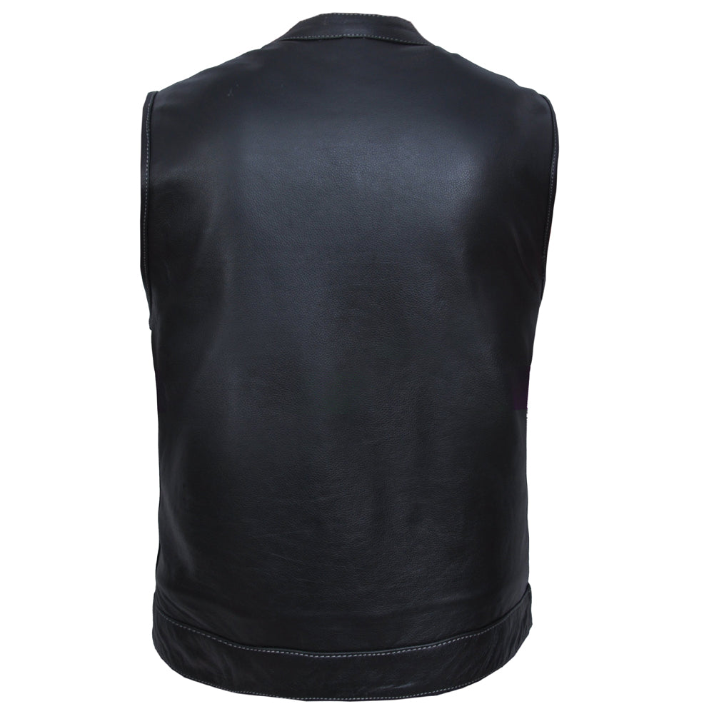 Men's Leather Motorcycle Club Vest with USA Flag Liner
