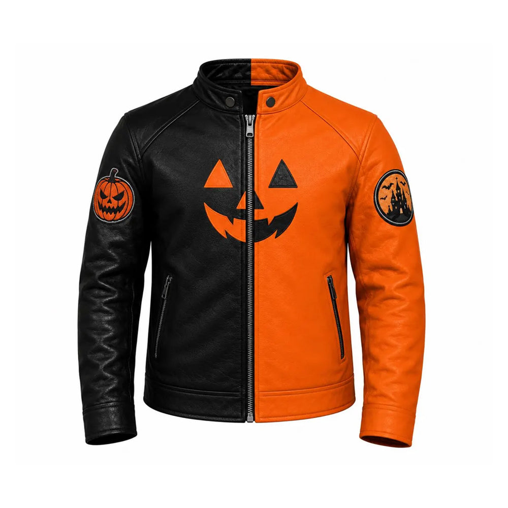 Split Harvest Men’s Pumpkin Cafe Racer Leather Jacket