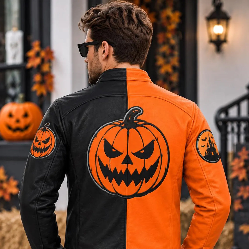 Split Harvest Men’s Pumpkin Cafe Racer Leather Jacket