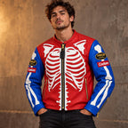 Bone Riot Men’s Red Skeleton Leather Biker Jacket