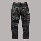 Handmade Men’s Black Lambskin Leather Cargo Pants | Multi-Pocket Biker Jeans