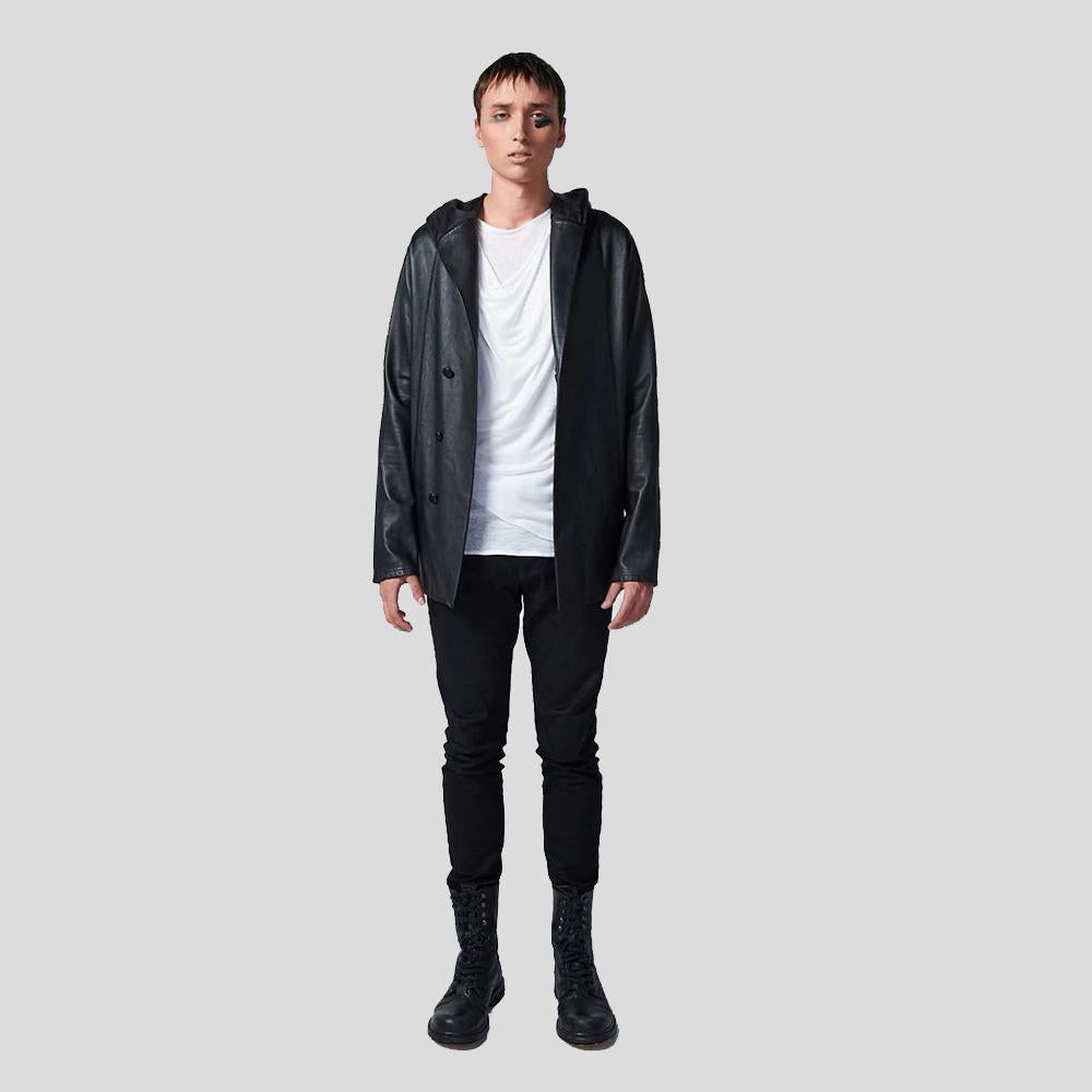 Richie Black Leather Jacket With Hood
