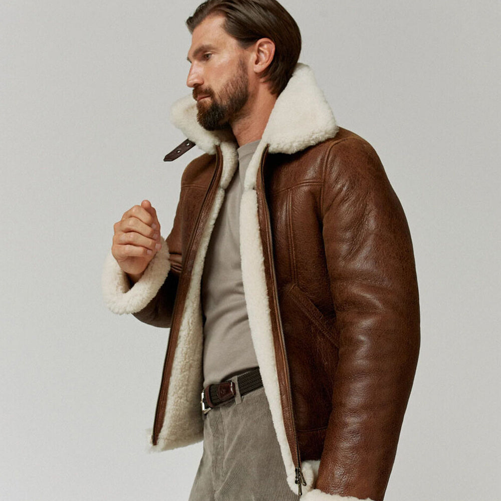 Men's RAF B3 Shearling Aviator Jacket – Weathered Antique Brown