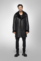 Men's Black Shearling B7 Bomber Leather Coat - Rugged & Warm