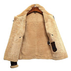 Men's Dark Espresso Lambskin Shearling Aviator Flight Coat with Angled Cargo Pockets