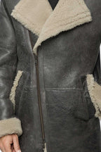 Men's Gray Shearling Leather Coat - Elegant & Warm