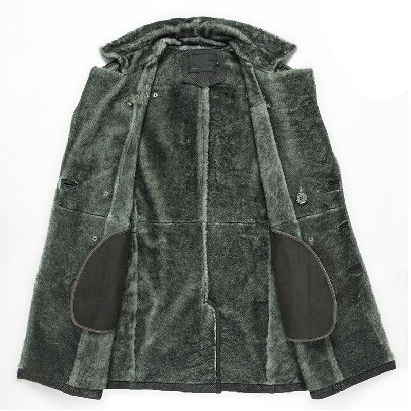 Mens Double Breasted Sheepskin Leather Coat