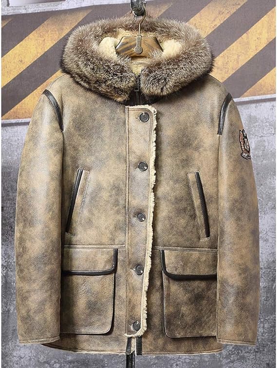 Men's Premium Beige Shearling Parka Leather Jacket by Avanzar Leather