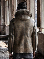 Men's Premium Beige Shearling Parka Leather Jacket by Avanzar Leather