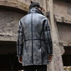 Men's Distressed Grey Lambskin Shearling Trench Coat
