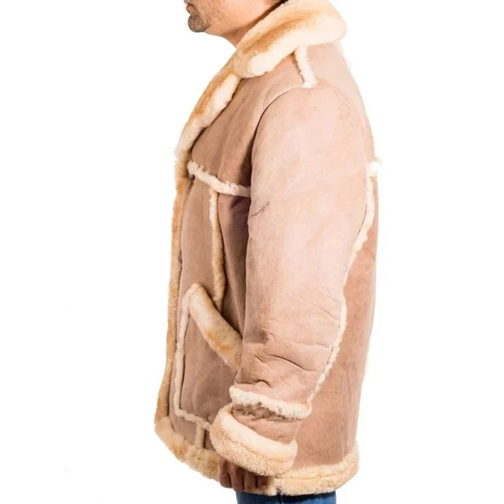 Men's Rancher Shearling Leather Jacket – Beige Sheepskin Western Coat