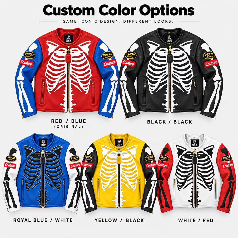 Bone Riot Men’s Red Skeleton Leather Biker Jacket