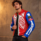 Bone Riot Men’s Red Skeleton Leather Biker Jacket