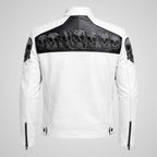 Men's Skull Embroidered Leather Biker Jacket - Matte Finish Motorcycle Style
