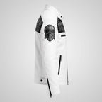 Men's Skull Embroidered Leather Biker Jacket - Matte Finish Motorcycle Style