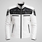 Men's Skull Embroidered Leather Biker Jacket - Matte Finish Motorcycle Style