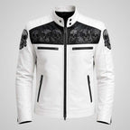 Men's Skull Embroidered Leather Biker Jacket - Matte Finish Motorcycle Style