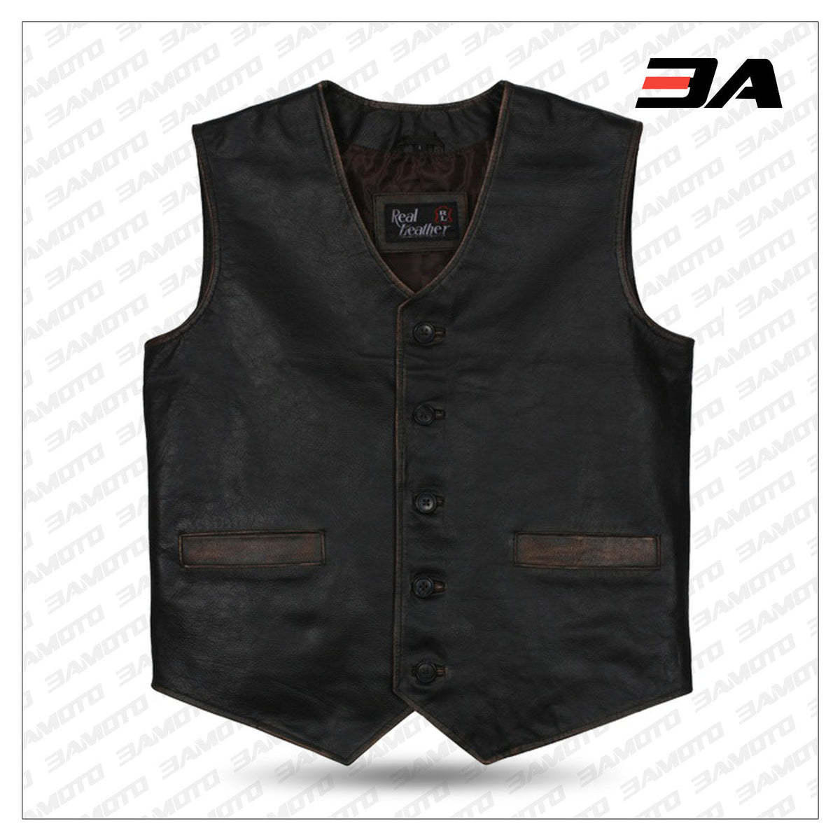 Mens Skull Embossed Leather Vest
