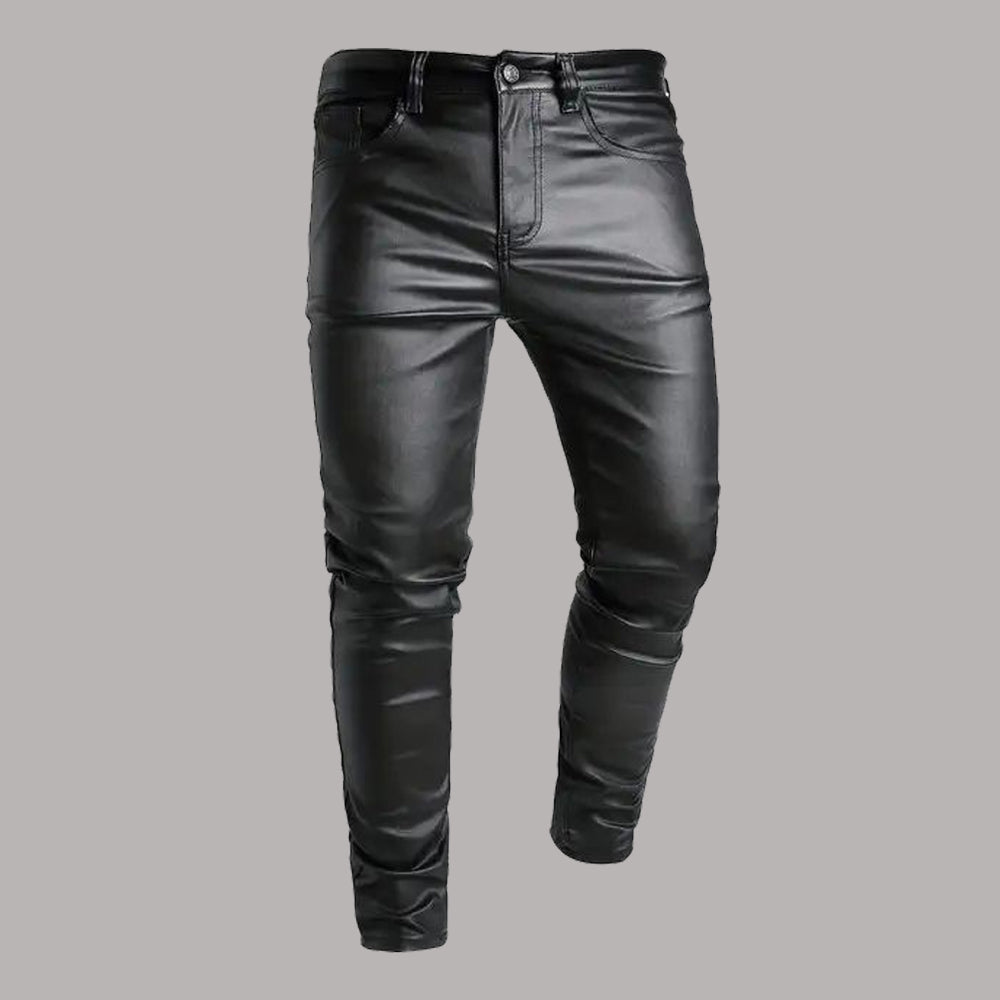 Premium Men’s Black Genuine Leather Pants | Slim Fit Biker Motorcycle Trousers