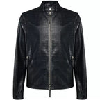 Black Leather Motorcycle Jacket for Men