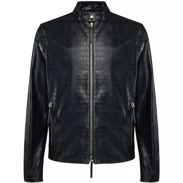 Black Leather Motorcycle Jacket for Men