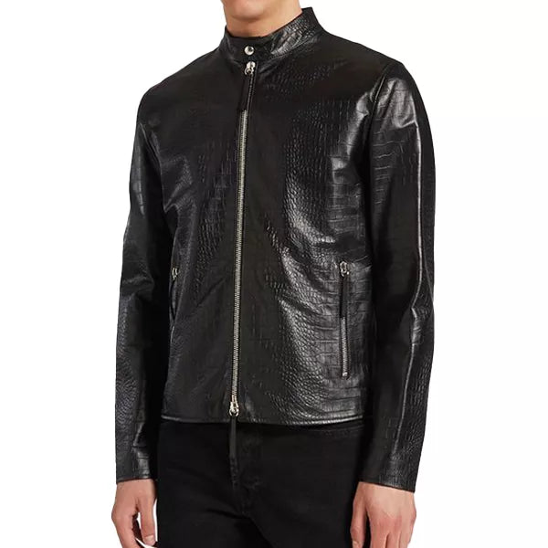 Black Leather Motorcycle Jacket for Men