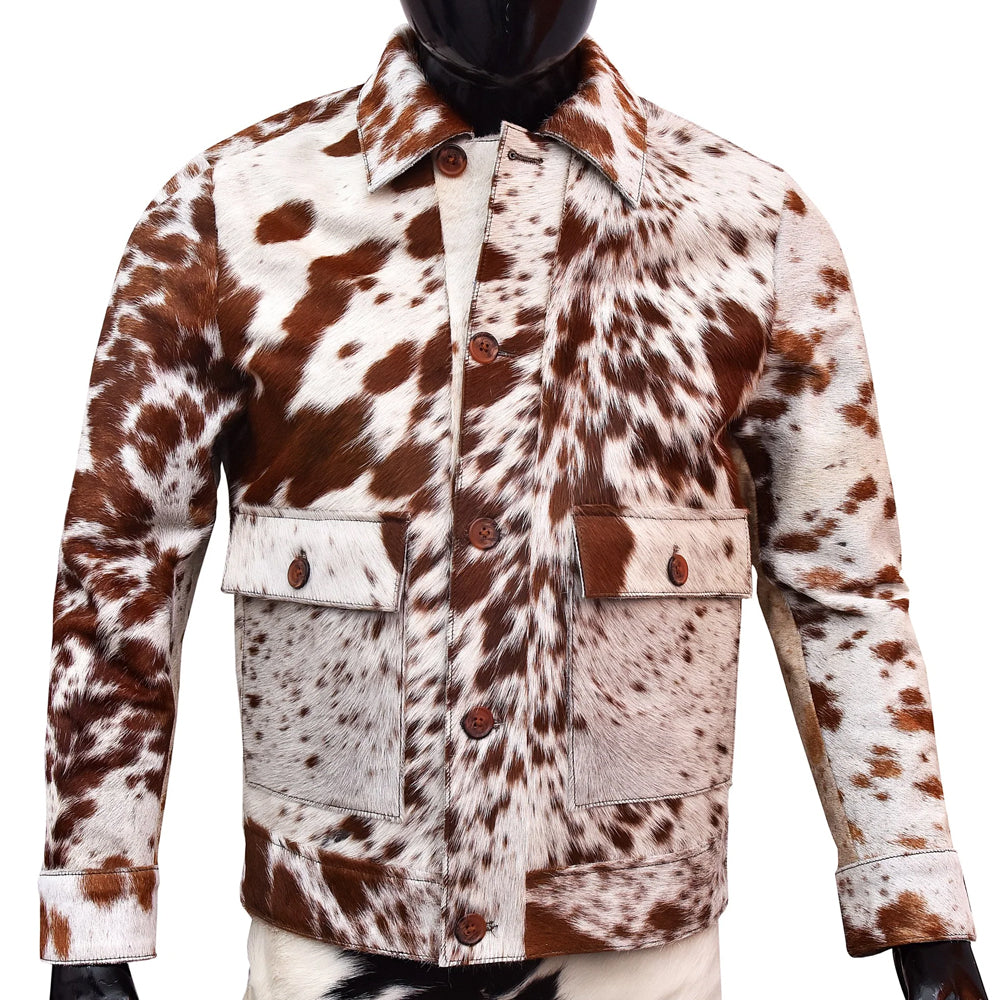Men’s Brown & White Hair-On Cowhide Chore Jacket
