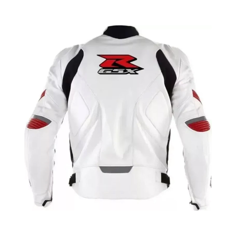 Men’s Suzuki GSXR Motorcycle Racing Jacket – White & Black Performance Edition