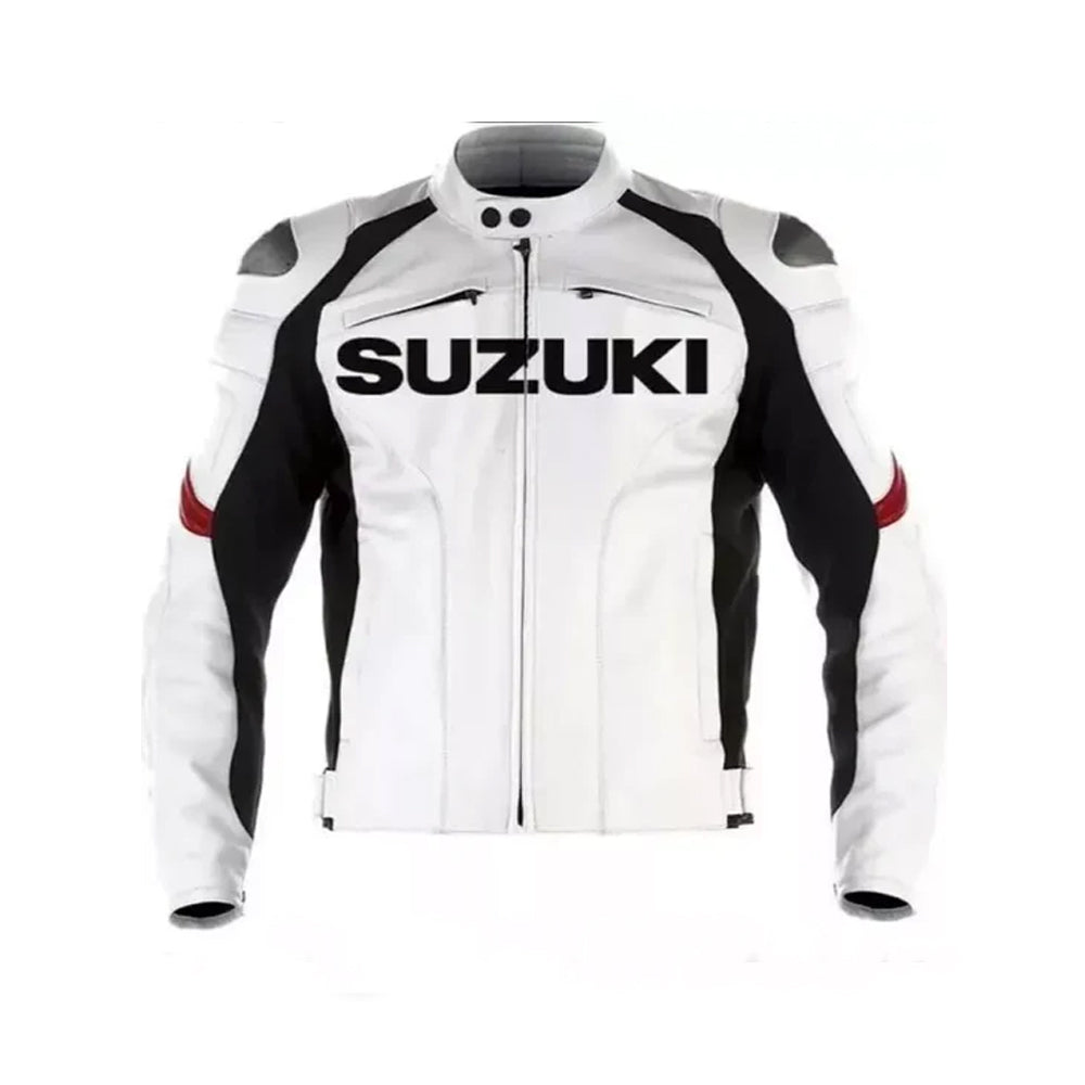Men’s Suzuki GSXR Motorcycle Racing Jacket – White & Black Performance Edition