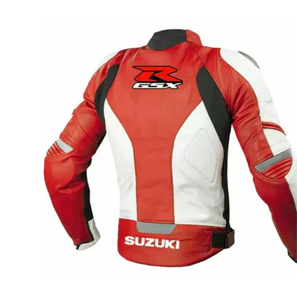 Men’s Suzuki Racing Cowhide Leather Jacket – Red & White GSX-R Edition