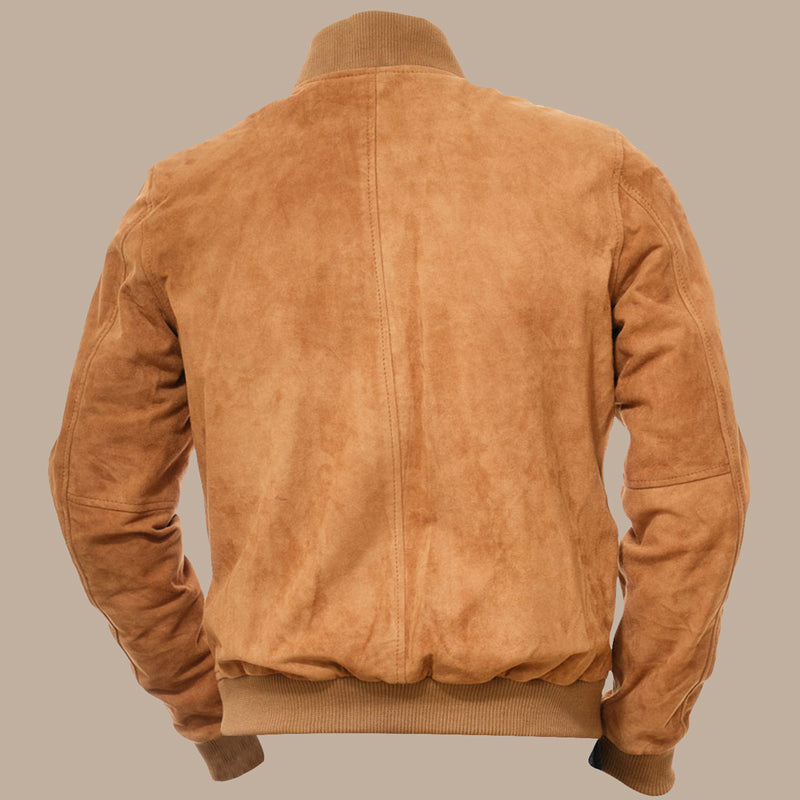 Mens Tan Suede Bomber Jacket