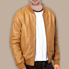 Mens Casual Tan Brown Bomber Jacket