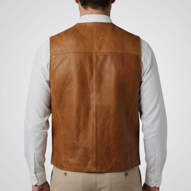 Men's Leather Vest – Handmade Tan Brown Western Cowboy Waistcoat
