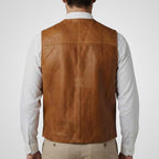 Men's Leather Vest – Handmade Tan Brown Western Cowboy Waistcoat