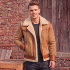 Men's Tan Brown Shearling Leather Aviator Jacket | Vintage Winter Coat
