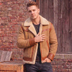 Men's Tan Brown Shearling Leather Aviator Jacket | Vintage Winter Coat