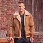 Men's Tan Brown Shearling Leather Aviator Jacket | Vintage Winter Coat