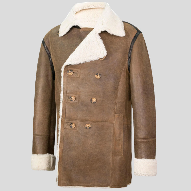Mens Tan Sheepskin Pea Coat
